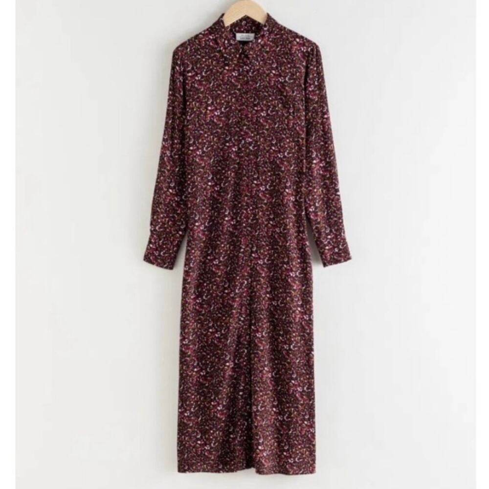 & Other Stories Sz 8 Micro Floral Midi Shirt Dress Moody Floral Print Button-up